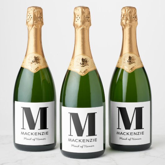 Maid of Honor Monogram Name Sparkling Wijnetiket (Flessen)