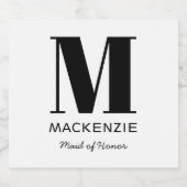 Maid of Honor Monogram Name Sparkling Wijnetiket (Enkel label)