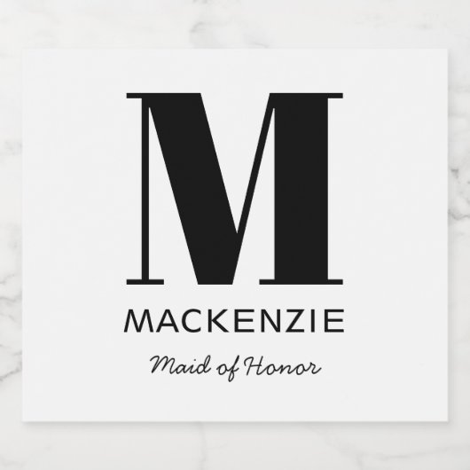 Maid of Honor Monogram Name Sparkling Wijnetiket (Enkel label)
