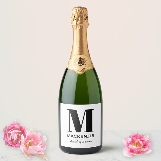 Maid of Honor Monogram Name Sparkling Wijnetiket