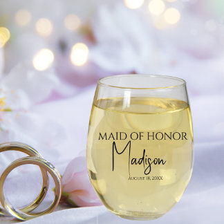 Maid of Honor Naam Datum Aangepast Wijnglas Zonder Voet