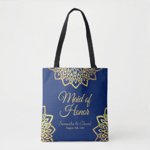 Maid of Honor Navy Blauw Goud Elegante Huwelijk Tote Bag