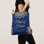 Maid of Honor Navy Blauw Goud Elegante Huwelijk Tote Bag (Dichtbij)