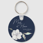 Maid of Honor Navy Blue Floral Wedding Gift Sleutelhanger (Voorkant)