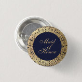 Maid of Honor Navy Blue Gold Rozen Ronde Button 3,2 Cm (Voorkant /achterkant)