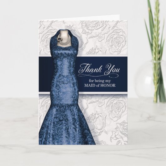 Maid of Honor Navy Blue Wedding Bedankkaart (Voorkant)