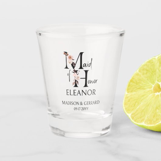 Maid of Honor Neutral Bloemenbrief Bruidsfeest Shot Glas (Voorkant)