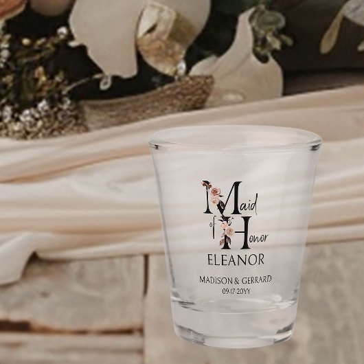 Maid of Honor Neutral Bloemenbrief Bruidsfeest Shot Glas
