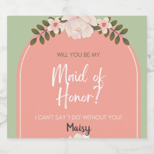 Maid of Honor nodigt Bubbly Champagne uit, Prosecc Sparkling Wijnetiket (Enkel label)