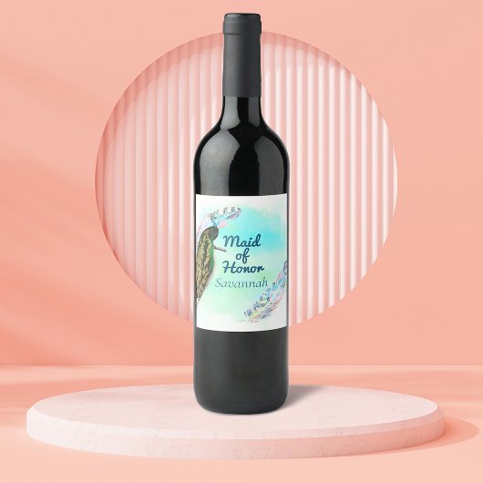 Maid of Honor  Peacock Favor Wijn Etiket