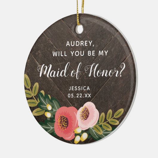 Maid of Honor Personalized Farmhouse Boho Florals Keramisch Ornament (Links)