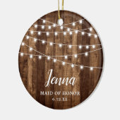 Maid of Honor Personalized Woodgrain String Lights Keramisch Ornament (Links)