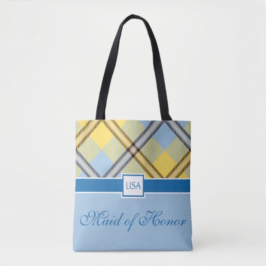 Maid of Honor Persoonlijke naam Tartan Bridesmaid Tote Bag (Voorkant)
