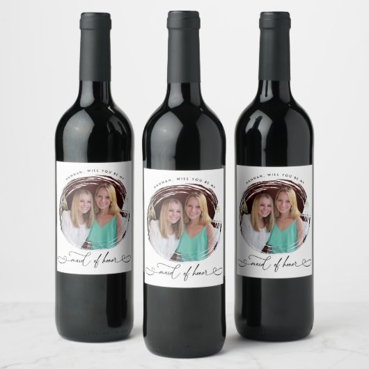 Maid of Honor Photo proposal Wine Label Wijn Etiket (Flessen)