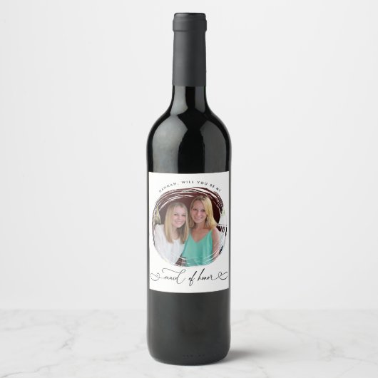 Maid of Honor Photo proposal Wine Label Wijn Etiket (Voorkant)