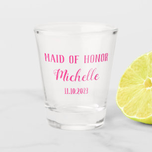 Maid of Honor Pink Custom Name Gifts Wedding Shot Glas
