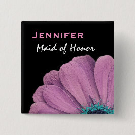 Maid of Honor Pink Daisy Custom Name Wedding Vierkante Button 5,1 Cm