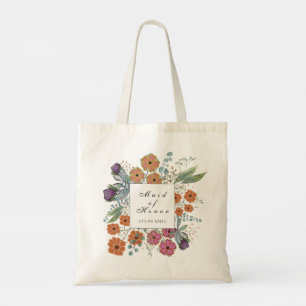 Maid of Honor pink flower oranje floral green leaf Tote Bag
