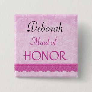 Maid of Honor Pink Lace Wedding Pin Vierkante Button 5,1 Cm