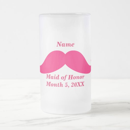 Maid of Honor Pink Mustache Frosted Glass Mok (Center)