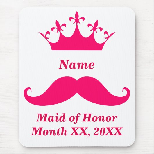 Maid of Honor Pink Mustache Mousepad Muismat (Voorkant)