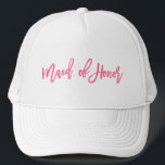Maid of Honor Pink Script Trucker Pet<br><div class="desc">Zegt "dienstmeisje van eer" met een trendy borstelscript in heet roze</div>