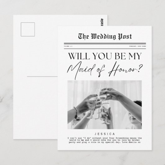 Maid of Honor Proposal, een Amerikaanse krant Briefkaart (Voorkant / Achterkant)