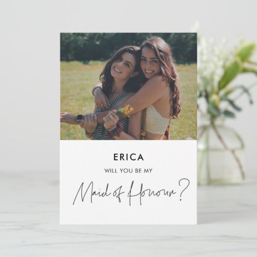 Maid of Honor proposal foto card UK version Kaart (Staand voorkant)
