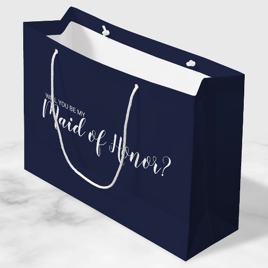 Maid of Honor proposal Modern Script Navy Blue Groot Cadeauzakje