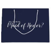 Maid of Honor proposal Modern Script Navy Blue Groot Cadeauzakje (Voorkant)