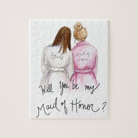 Maid of Honor? Puzzle Br lomg Bride Dk Bl Bun MOH Legpuzzel (Verticaal)