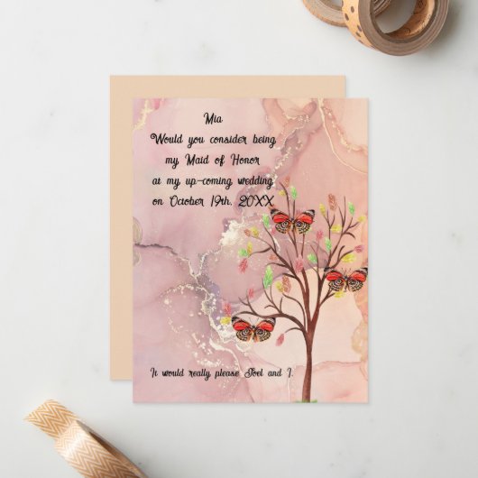 Maid of Honor Request Fall Wedding Event Notitiekaartje (Voorkant / Achterkant in situ)