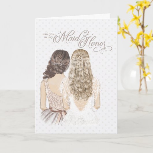 Maid of Honor Request Formal and Elegant Taupe Kaart (Gele Bloem)