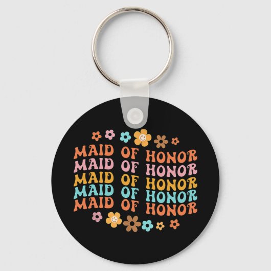 Maid of Honor Retro Groovy Bruidsfeest Bruidsmeisj Sleutelhanger (Voorkant)