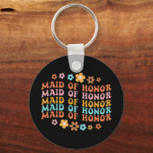 Maid of Honor Retro Groovy Bruidsfeest Bruidsmeisj Sleutelhanger (Voorkant)