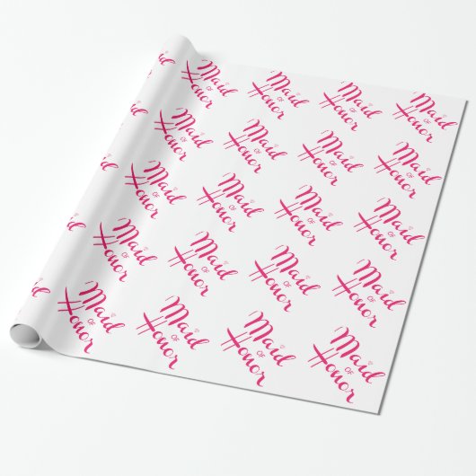 Maid of Honor Retro Script Pink Cadeaupapier (Uitgerold)
