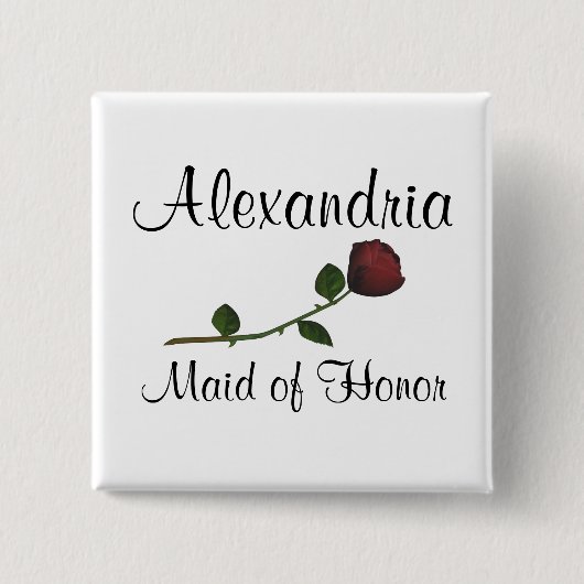 "Maid of Honor" - Rood, lang gestemmed Roos [a2] Vierkante Button 5,1 Cm (Voorkant)