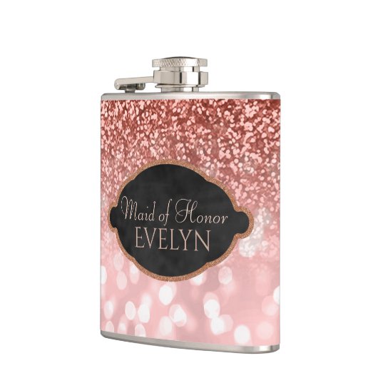 Maid of Honor Roos Gold Glitter Custom Wedding Heupfles (Links)