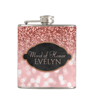 Maid of Honor Roos Gold Glitter Custom Wedding Heupfles