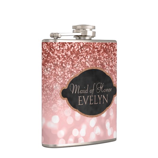 Maid of Honor Roos Gold Glitter Custom Wedding Heupfles (Rechts)