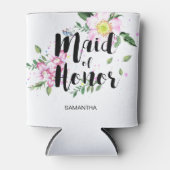Maid of Honor Roze Bloemen Waterverf Bruiloft Blikjeskoeler (Voorkant)