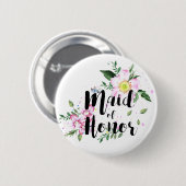 Maid of Honor Roze Bloemen Waterverf Bruiloft Ronde Button 5,7 Cm (Voorkant /achterkant)