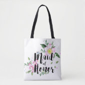 Maid of Honor Roze Bloemen Waterverf Huwelijk Tote Bag (Voorkant)