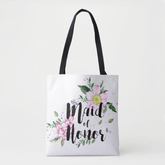 Maid of Honor Roze Bloemen Waterverf Huwelijk Tote Bag (Voorkant)