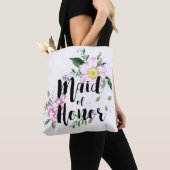 Maid of Honor Roze Bloemen Waterverf Huwelijk Tote Bag (Dichtbij)