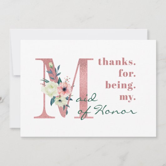 Maid of Honor Roze Bloemenbrief Bruiloft Bedankkaart (Voorkant)