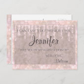 Maid of Honor -  roze bokeh-lampen Uitnodiging Briefkaart (Voorkant / Achterkant)