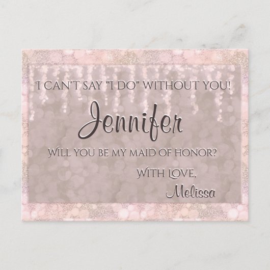 Maid of Honor -  roze bokeh-lampen Uitnodiging Briefkaart (Voorkant)