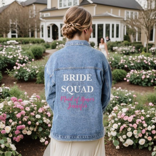 Maid of Honor Roze Custom Wedding Bachelorette Denim Jacket (Huwelijk Achterkant)