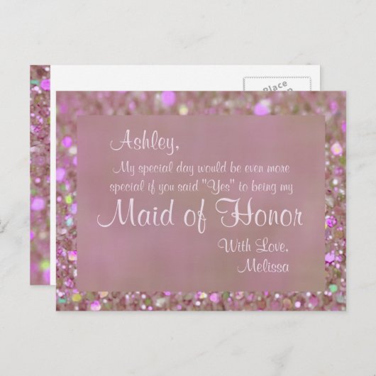 Maid of Honor - Roze Uitnodiging Briefkaart (Voorkant / Achterkant)